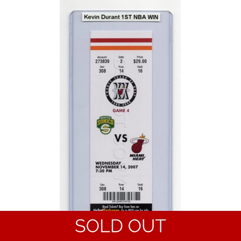 Kevin Durant 1ST NBA WIN 2007 Sonics Heat DEBUT 11/14 Full Ticket MINT RARE!!!